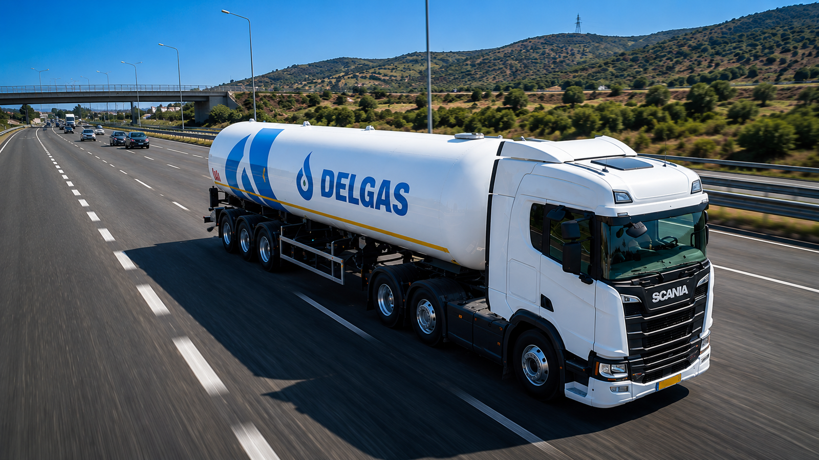 Del Gas branded tanker operating on a highway